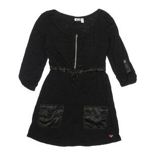 ROXY Girls Dress SZ L Black 100% Cotton A-Line Zipper Neck Cute‎ Party Event